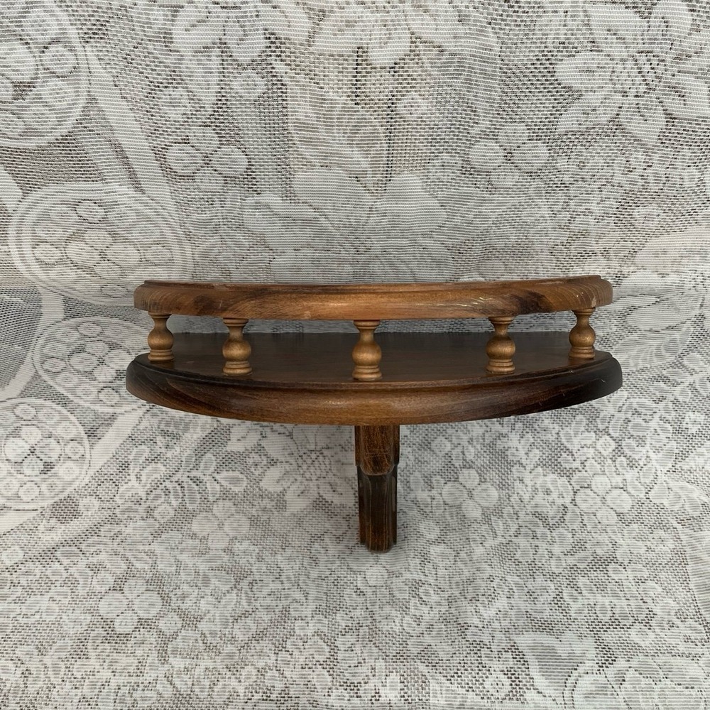 Vintage curio shelf, spindle shelf, small shelf, half circle, dark walnut wood